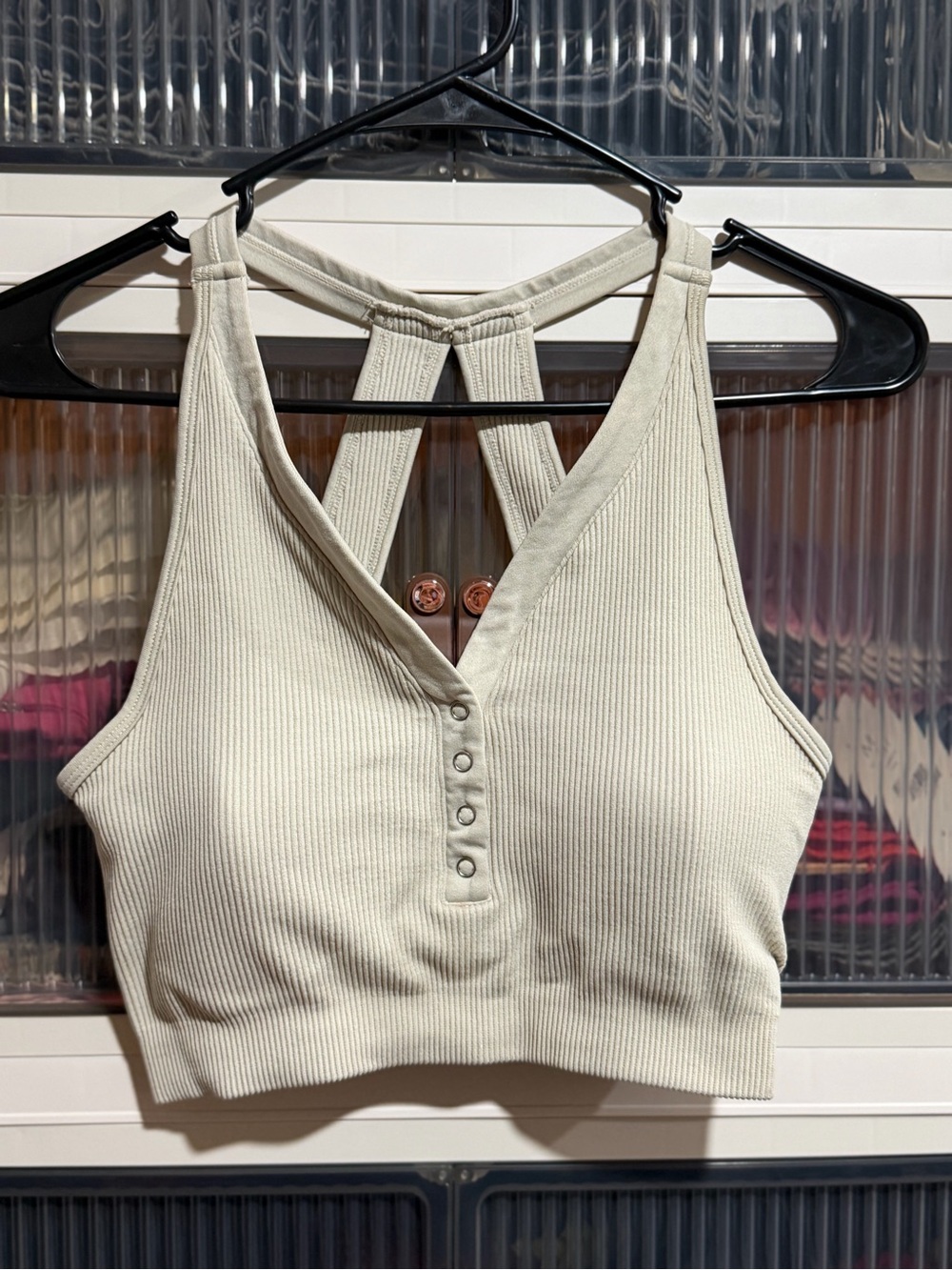 Ribbed Henley Racerback Crop Top - Cream